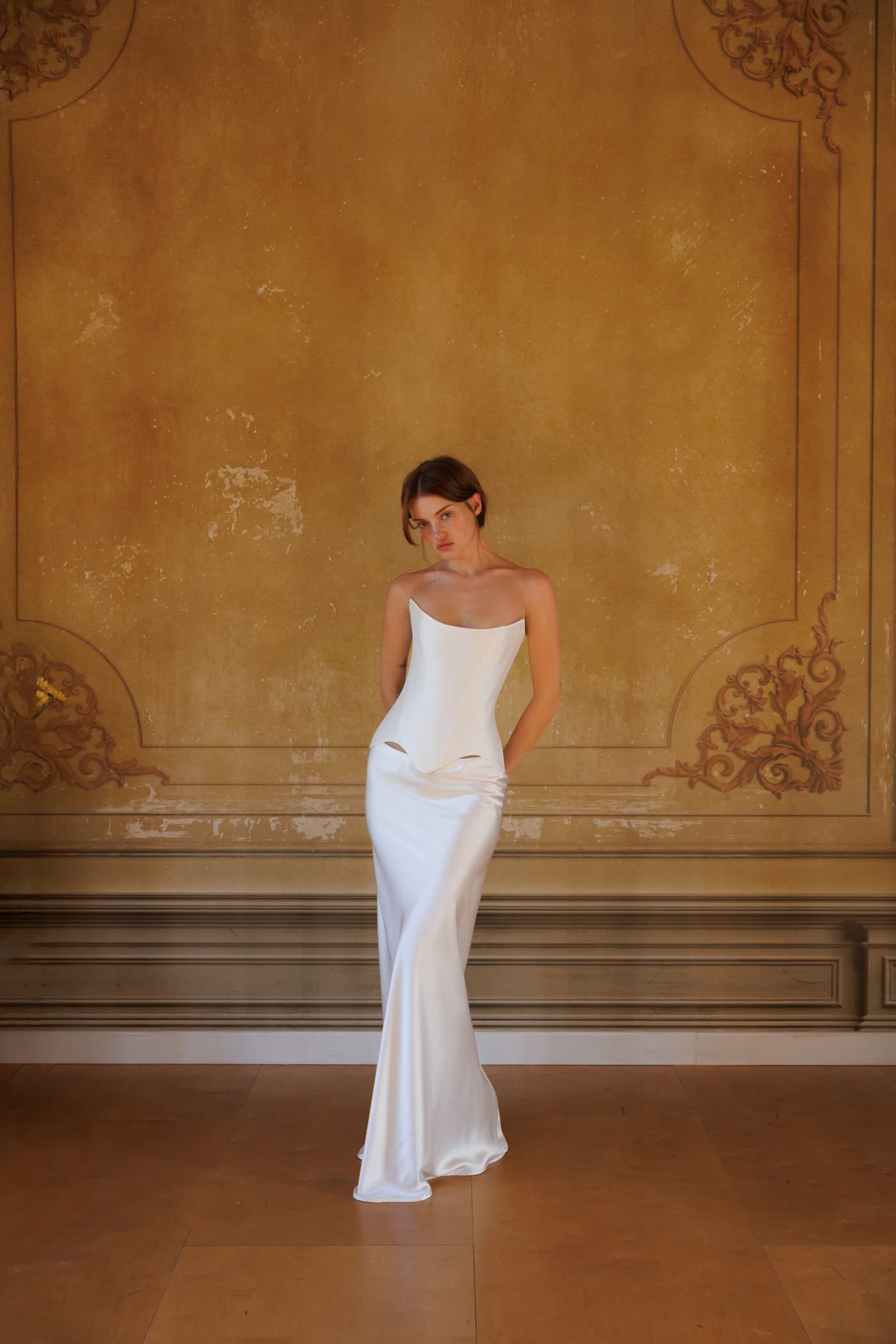 Flat silk bustier & slip maxi skirt
