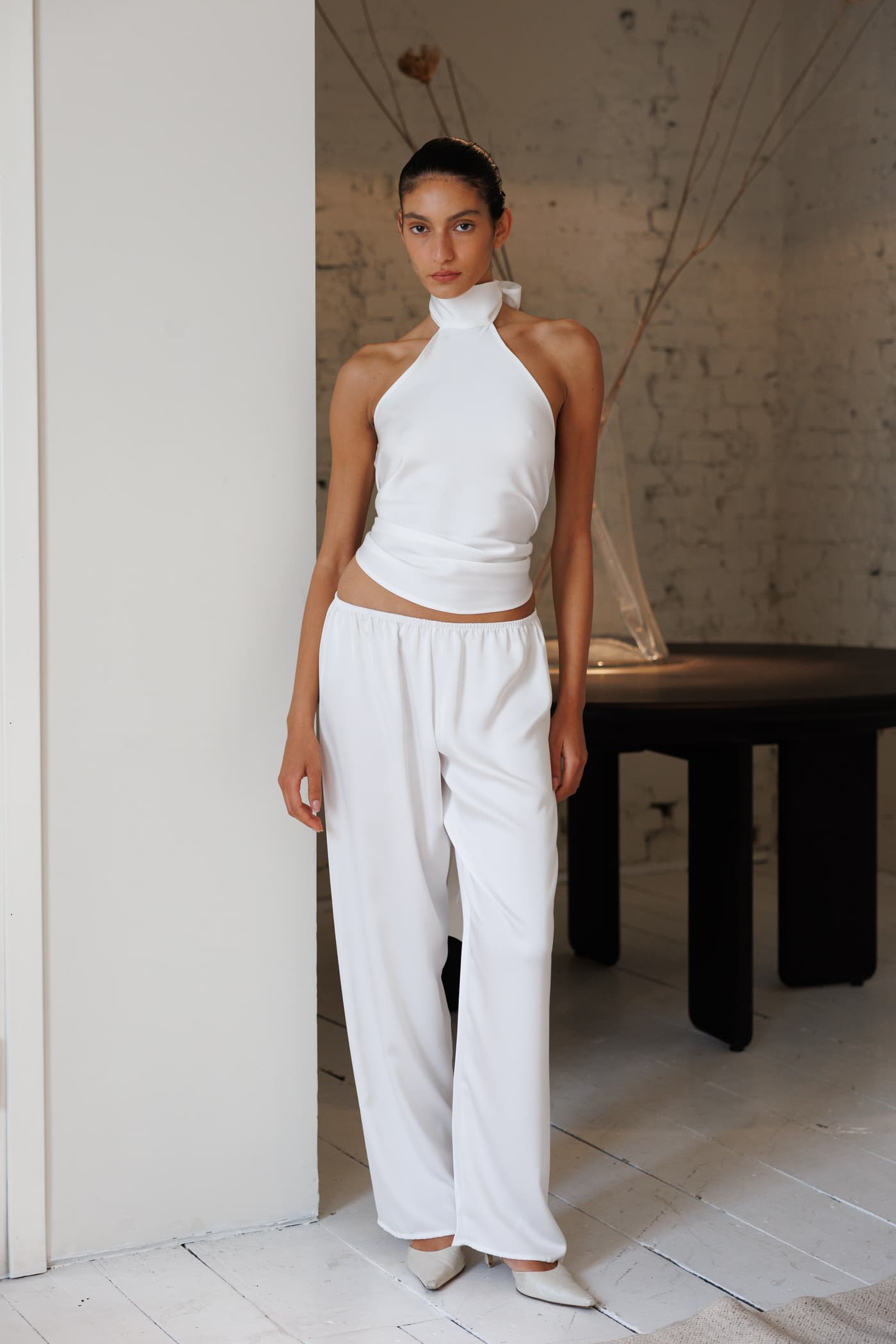 Straight leg pants double satin White