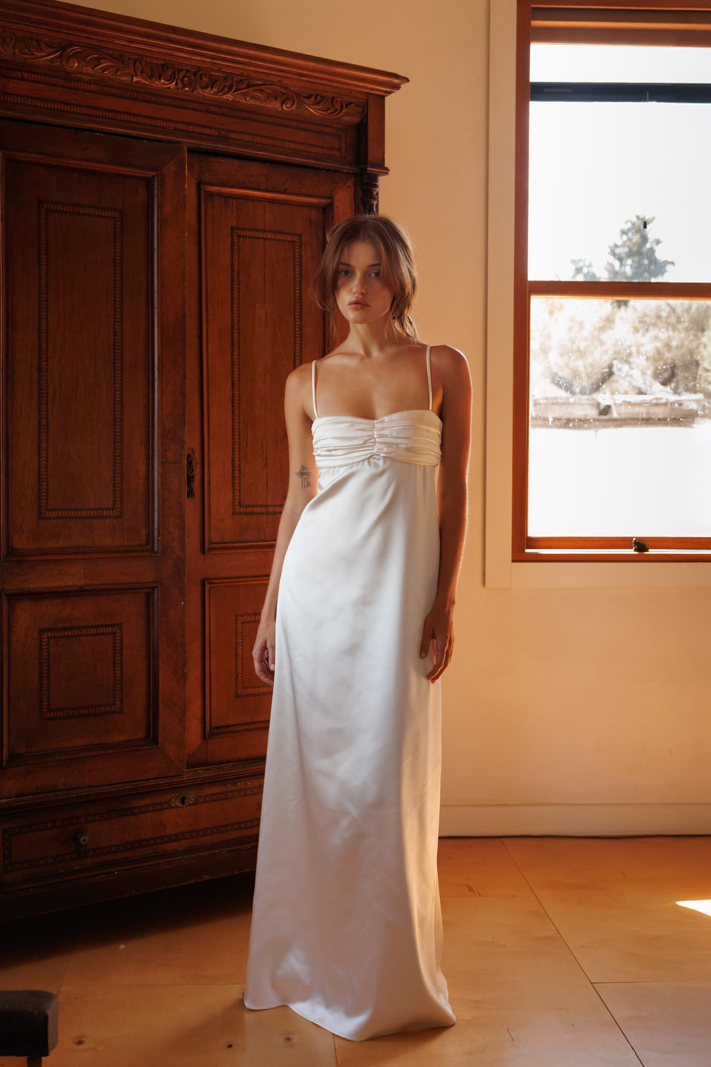 Double satin pleated dress