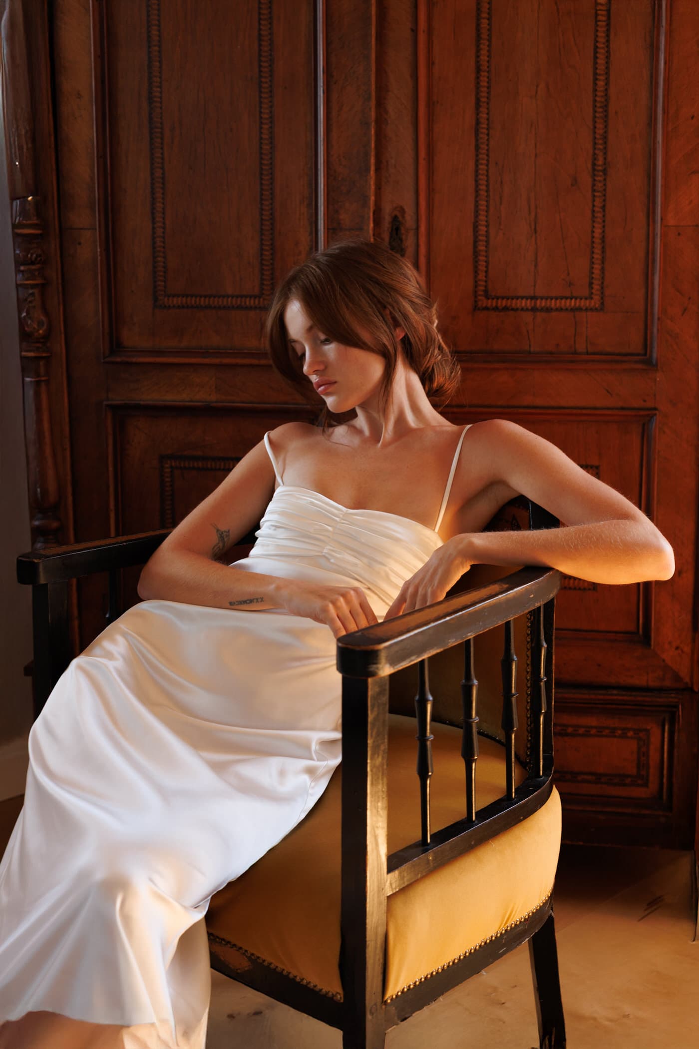Double satin pleated dress